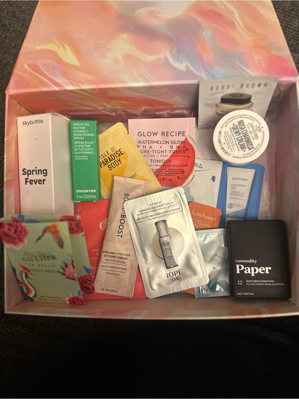 Sephora Clear Pouch with 15 full size and sample skincare and haircare